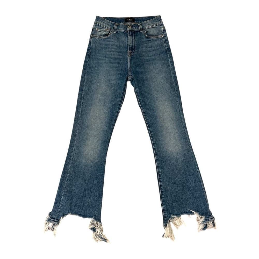 7 FOR ALL MANKIND High Waist Slim Kick Destroyed Hem Luxury Jeans Size 25 - Picture 3 of 16